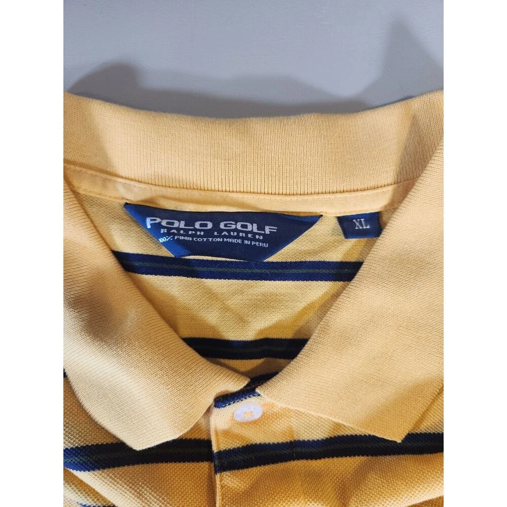 Polo Golf Ralph Lauren Pima Cotton Yellow Striped Short Sleeve Men Polo Shirt XL